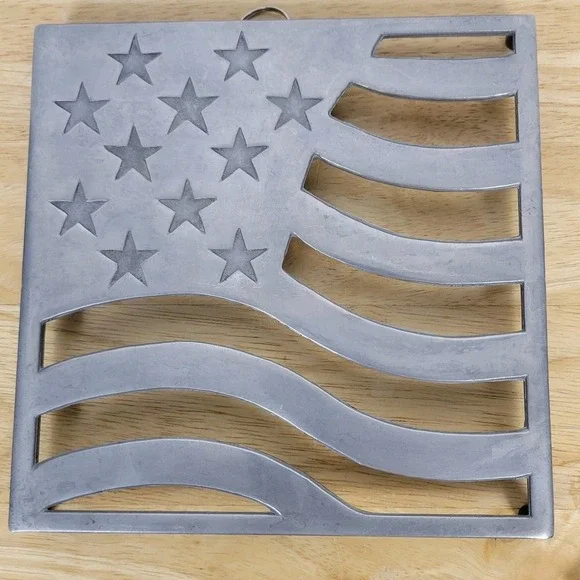 Vintage Copco American Flag Cast Aluminum Trivet 7x7 Mid Century Modern USA 70s