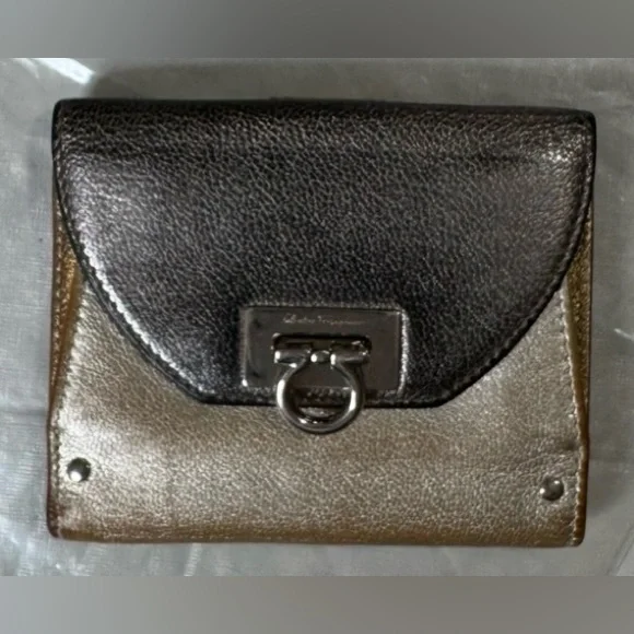 Salvatore Ferragamo Metallic Gold Leather Compact Wallet