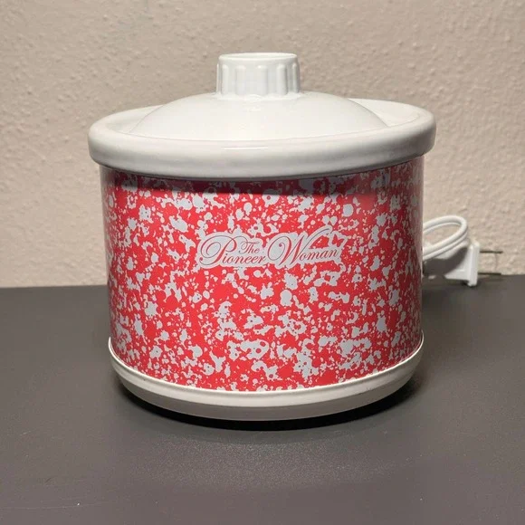 The Pioneer Woman Mini Slow Cooker Red White Speckled Good 0.65 Quart Dip Warmer