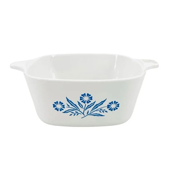 Vintage CorningWare Baking Dish White Blue Cornflower Square P-43-B 2 3/4 Cup