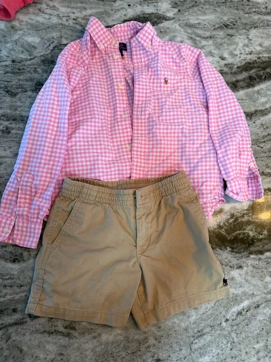Ralph Lauren Pink Gingham Button-Up Shirt and Shorts