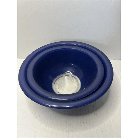 Vintage 80s Pyrex Cobalt Blue Over Clear Glass Nesting Mixing Bowls 322 And 323