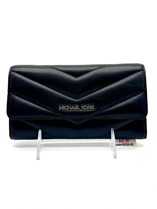 Michael Kors Large Quilted Trifold Wallet Black/Silver