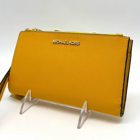 Michael Kors Large Jet Set Travel Double Zip Wallet Wristlet Jasmine Yellow
