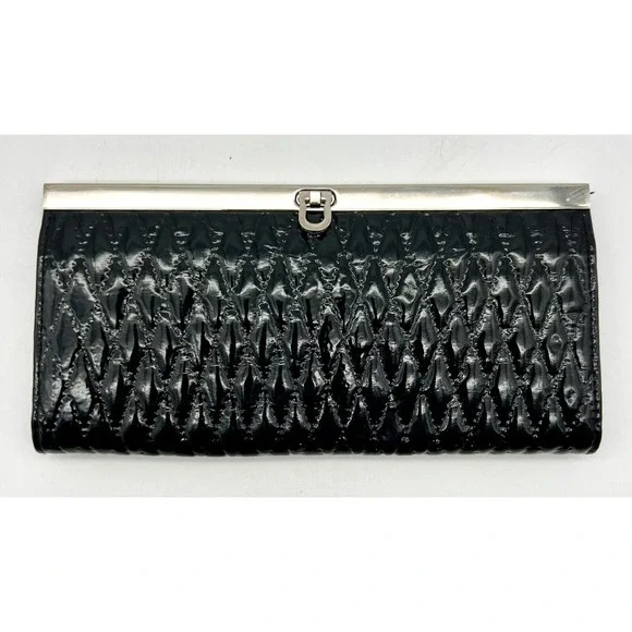 Vintage Women's Wallet Faux Leather‎ Quad-Fold Black