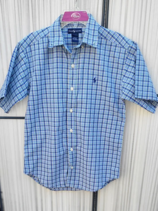 Ralph Lauren Light Blue Plaid Short-Sleeve Button-Down Shirt