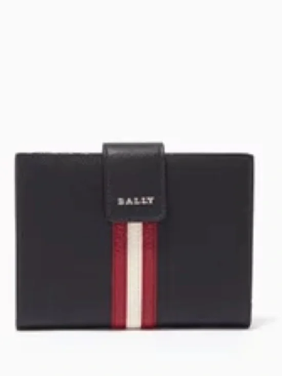 Bally Sapril Black Leather Wallet with Red and White Center Stripe