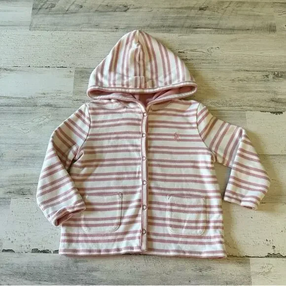 Ralph Lauren Baby Girl 24M‎ Reversible Cotton Snap Closure Hooded Jacket Pink