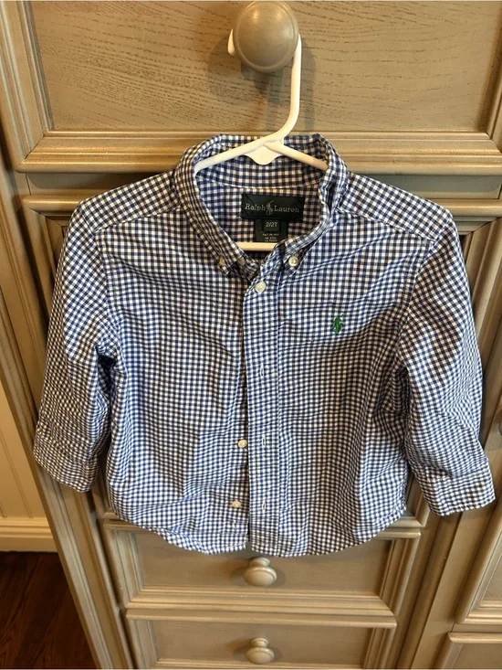 Ralph Lauren Blue and White Gingham Button-Down Shirt for Kids