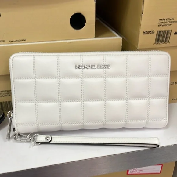 MICHAEL KORS Continental Wristlet Phone Case Wallet Optic White NWT