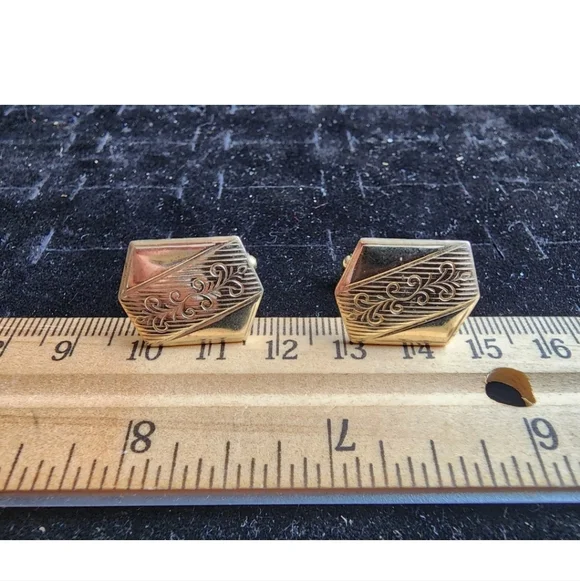 Vintage Cufflink Set Gold Tone Rolled Scroll Design Used