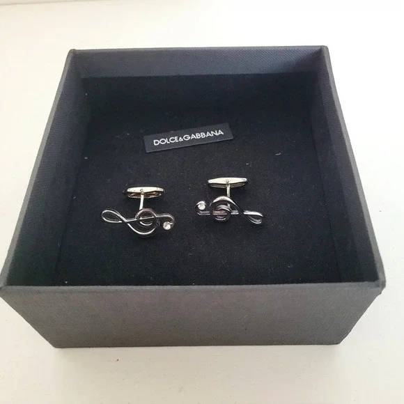 Dolce & Gabbana Mens Treble Clef Musical Note Cufflinks Silver Tone Made Italy