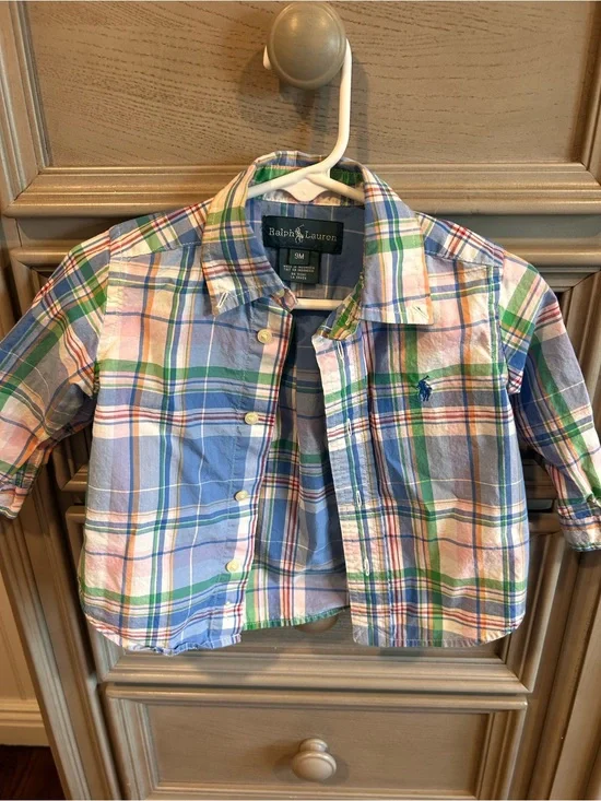 Ralph Lauren Blue, Green & Pink Plaid Button-Down Shirt - Kids