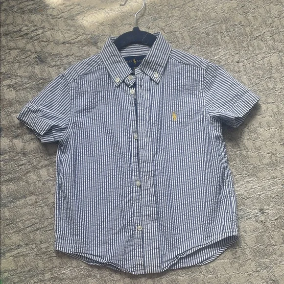 Ralph Lauren Blue and White Striped Short Sleeve Button-Down Shirt