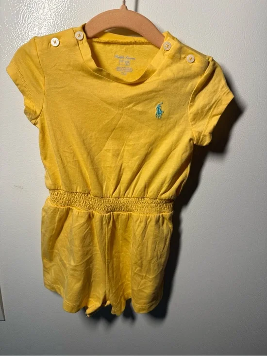 Ralph Lauren Yellow Cotton Short-Sleeve Romper with Logo