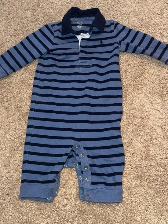 Ralph Lauren Navy & Light Blue Striped Polo One-Piece
