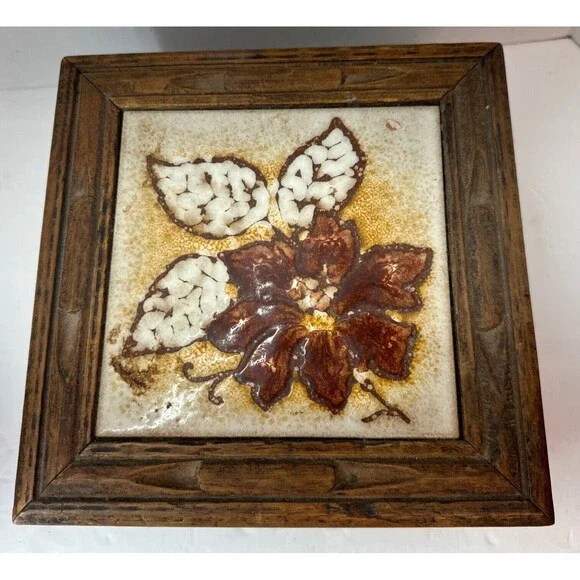 Hand Carved Wooden Mexico Box  Hand Painted Floral Flower Tile Made In Italy