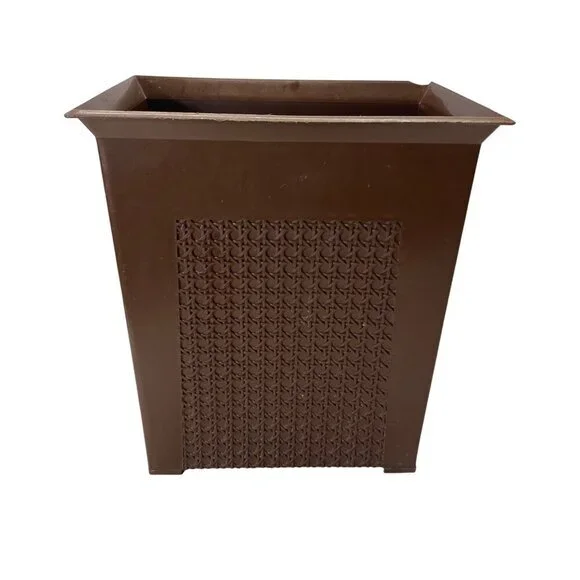 Vintage Mid Century Modern Faux Wood Panel Trash Can 1970s Retro