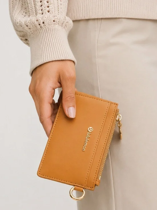 🆕 LULULEMON Cactus Leather Alternative Card Case Chestnut Brown/Gold NWT
