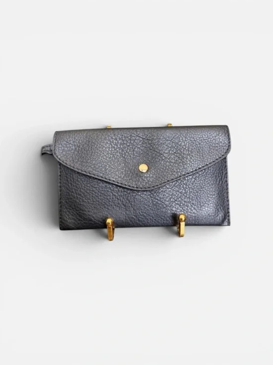 Luxurious Soft Envelope Wallet Clutch Black Pebbled Leather Snap Closure NWOT