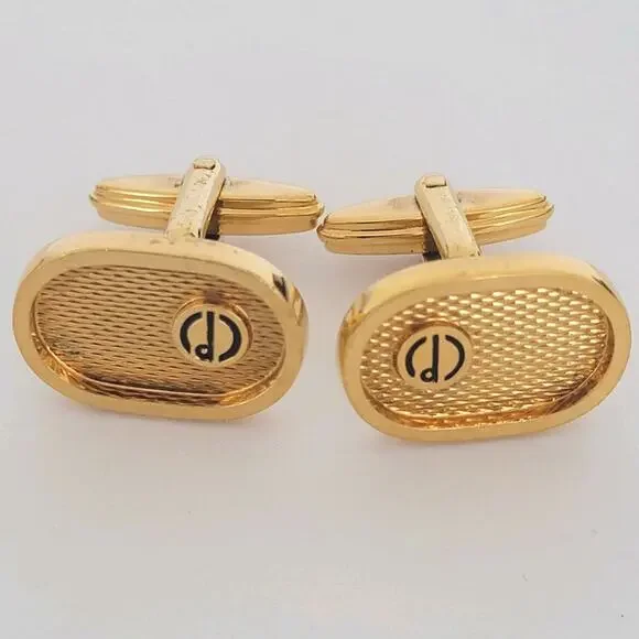 Dunhill D Cufflinks Gold Tone Logo Oval‎ Designer Logo Vintage Retro