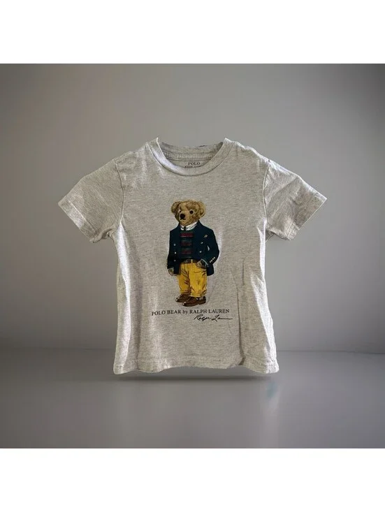 Polo Ralph Lauren Bear T-Shirt Kids 4T Gray Graphic Short Sleeve Cotton Tee