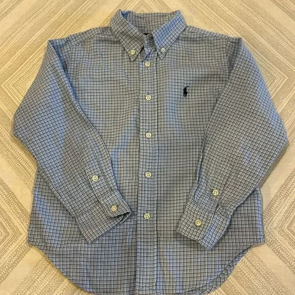 Ralph Lauren Boys Light Blue Checkered Long-sleeve Shirt - Size 4