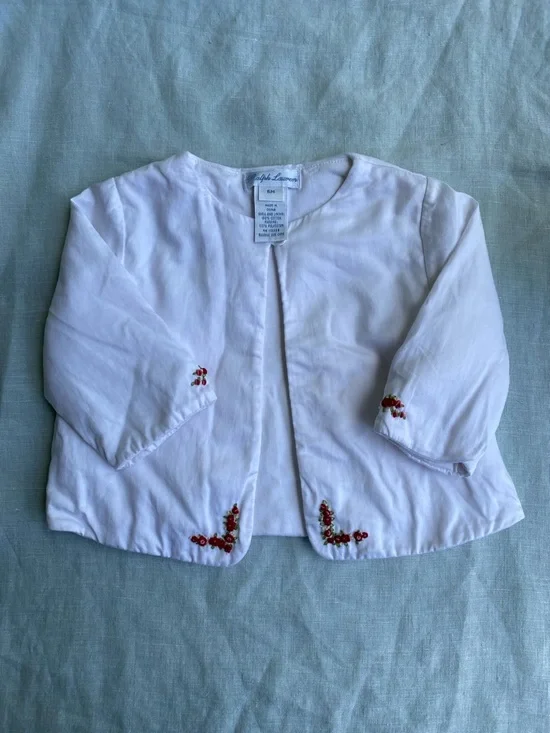 Ralph Lauren white cotton floral embroidered long sleeve padded jacket