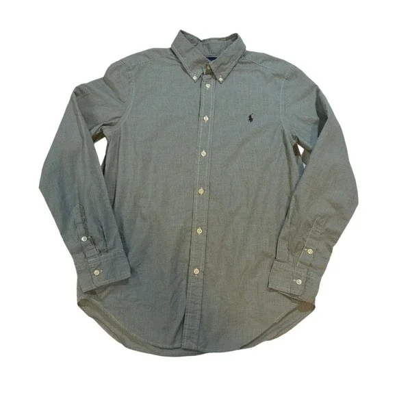 Ralph Lauren Youth Large Green Gingham Button Down Shirt L 14-16