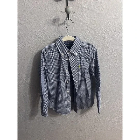 Ralph Lauren Blue White Plaid Button Down Long‎ Sleeve Shirt Size 4