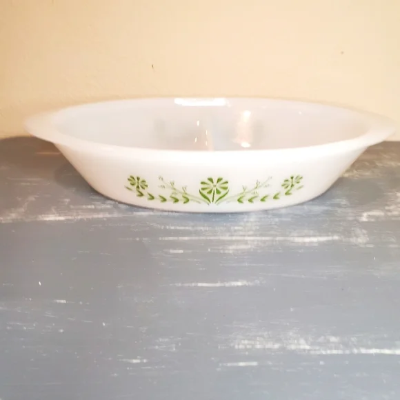 Vintage Glasbake Green Crazy Daisy Spring‎ Blossom Divided Casserole Dish #J2352
