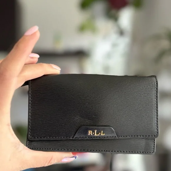 NWOT Lauren Ralph Lauren Mini Black Leather Card Holder Crossbody Women's Bag