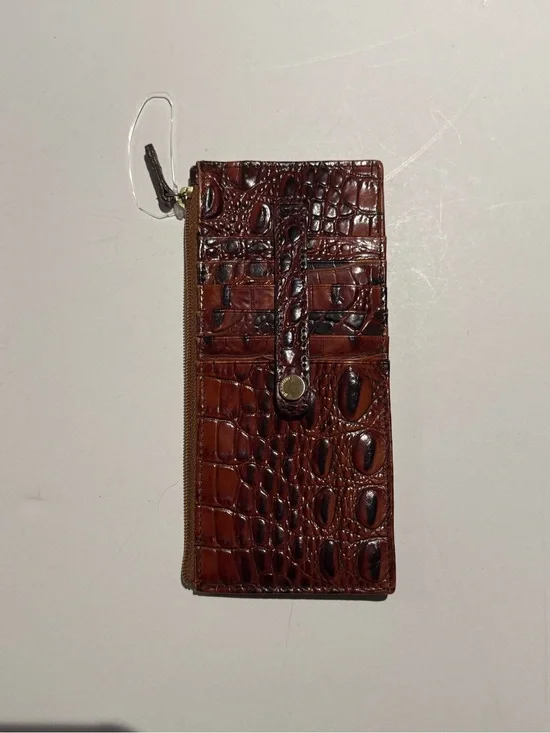 Brahmin Brown Croc-Embossed  Zip-Around Wallet w/ ID Window Croc-Embossed