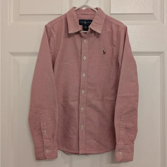 Boys Ralph Lauren Red Long Sleeve Button Down Shirt Size 8 Christmas holiday