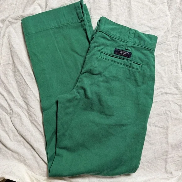 Vintage Ralph Lauren Girls Size 10 Chino Pants Green Straight Leg