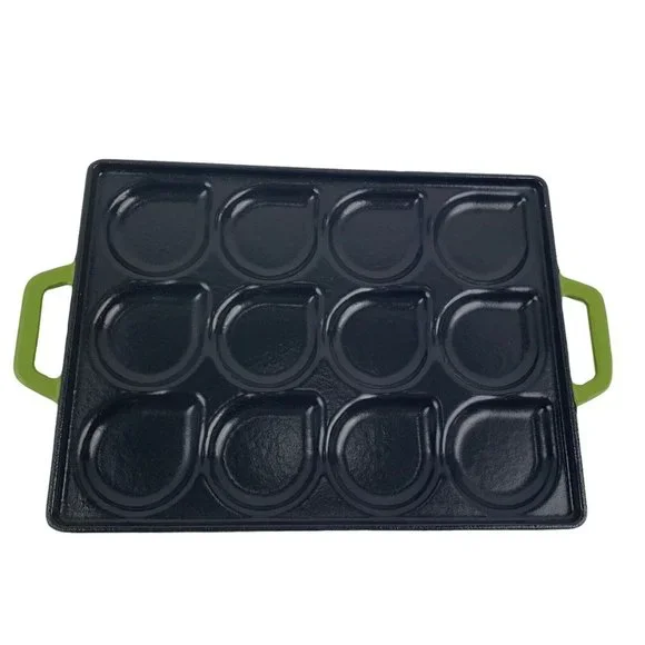 Zakarian Cast Iron Seafood Pan Non Stick Green Heavy Oven Safe With Handles