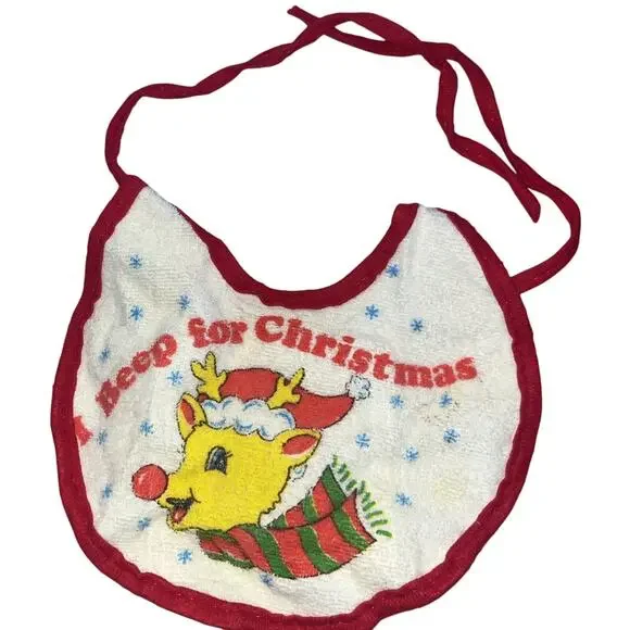 Beep for Christmas Rudolph Baby Bib Mid Century Squeaker Works