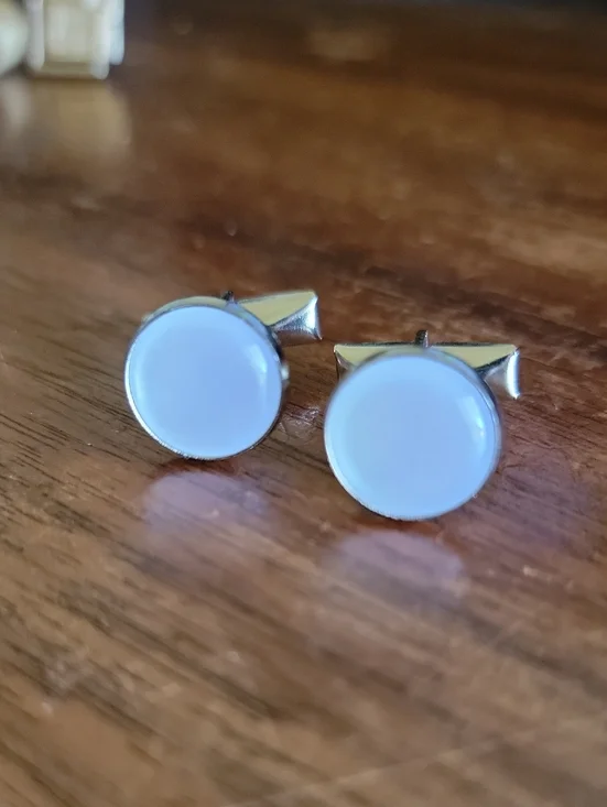Vintage Pioneer Silver-Tone White Round Cufflinks - Men's Accessories