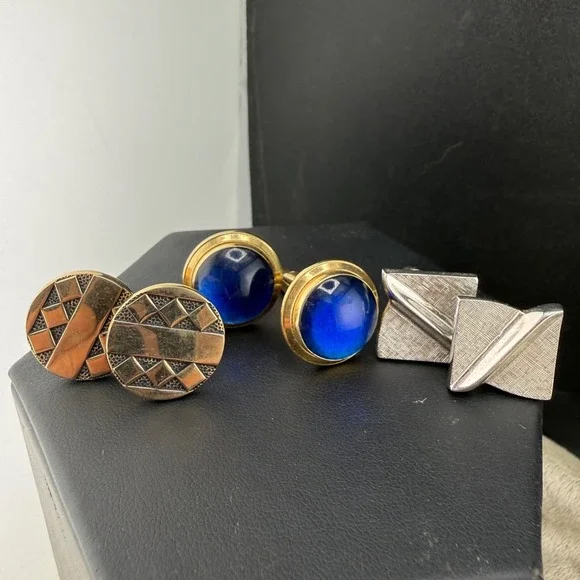 Vintage Cufflinks Lot of 3 One Signed Blue