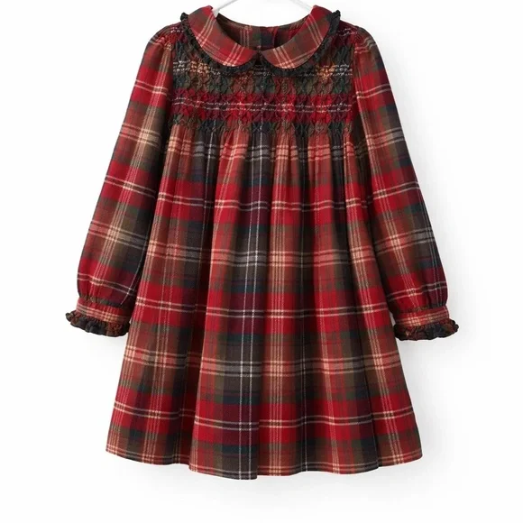 Ralph Lauren Hand Smocked Red Plaid Holiday Dress Girls Size 4 Tartan Cotton
