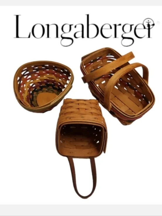 Longaberger 3pc Brown & Multi Color Small Basket Set