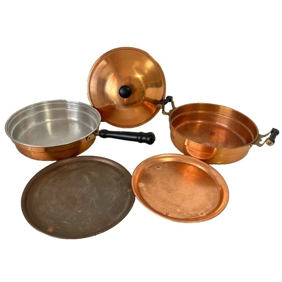 Vintage Coppercraft Guild Copper Serving Dish Lid Clad Aluminum Saute Pan Set 5