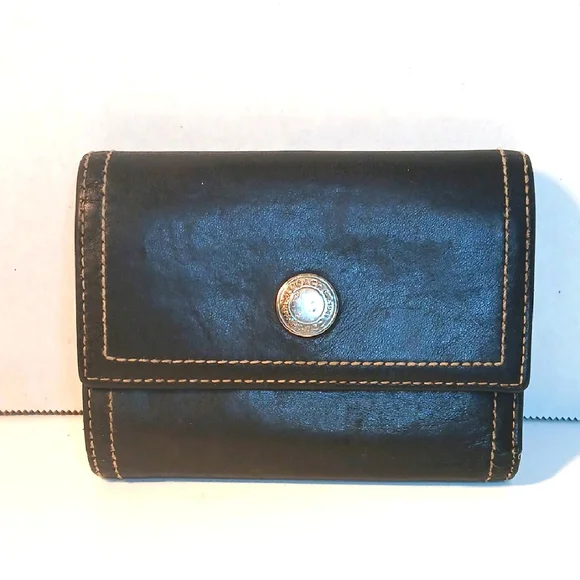 Coach Black Leather Card Bblack Leather Trifold Wallet
