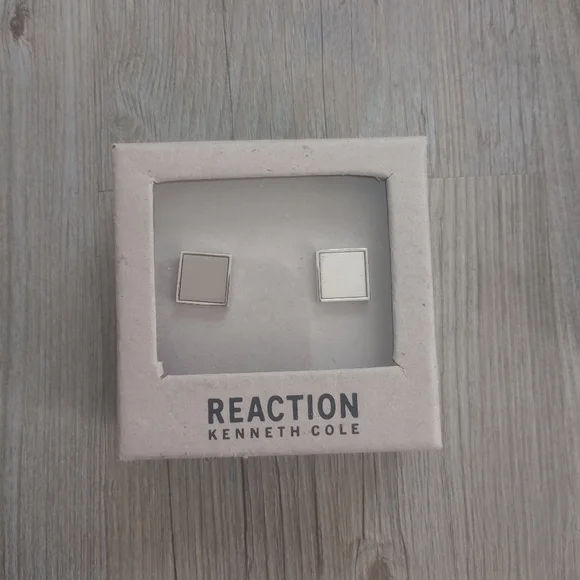 Kenneth Cole Reaction Men's Square Lines Silver Cufflinks