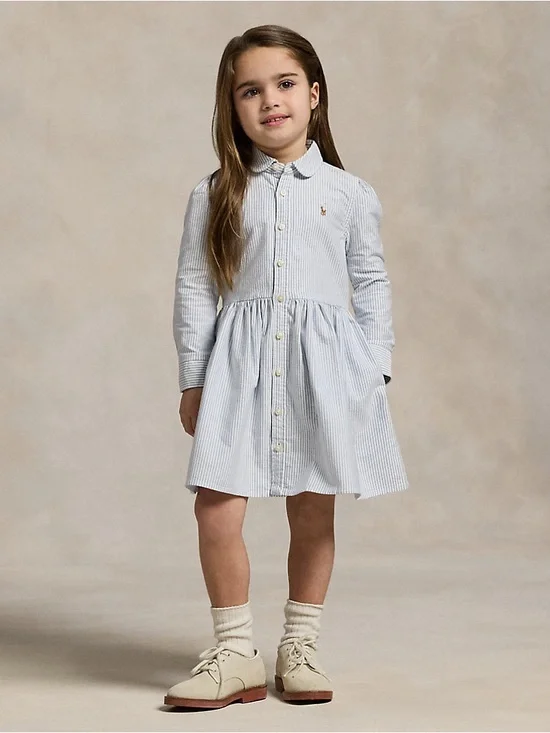Ralph Lauren Light Blue & White Stripe Cotton Shirt Dress for Kids