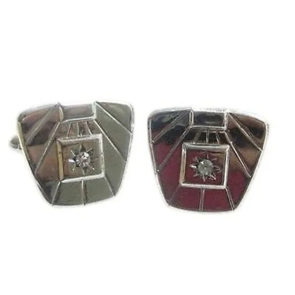 Vintage Silver Plated Clear Rhinestone Star Men's Cuff links‎ Men's Jewelry