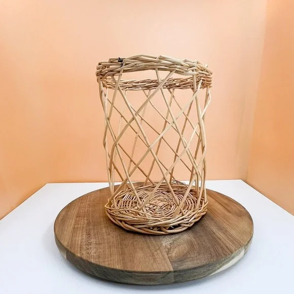 Vintage Wicker Hurricane Vase: Rustic Shelf Decor