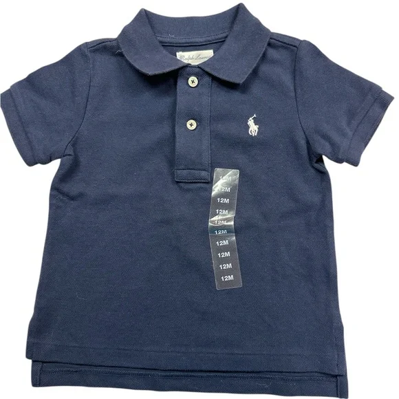 Ralph Lauren Navy Shortsleeved Boys Cotton Polo White Pony Logo Iconic NWT 12M
