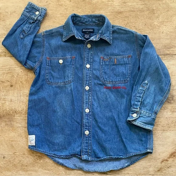 Vintage Ralph Lauren Polo Jeans Co Unisex Sz 3T‎ Denim Long Sleeve Button Down