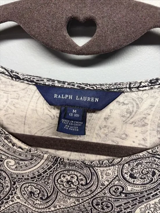 Ralph Lauren Girls Long Sleeve Paisley Preppry Drawstring Dress Medium 8/10 Luxe